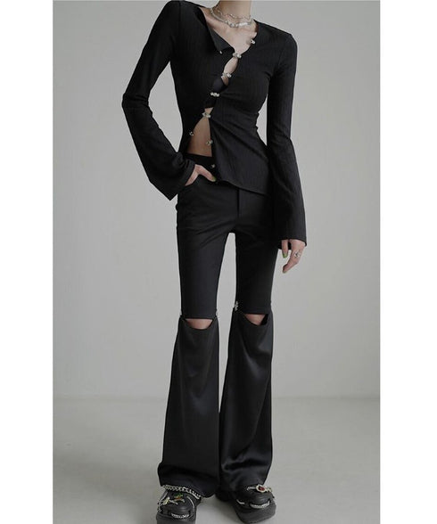 Asymmetric Cut-Out Hook Cardigan